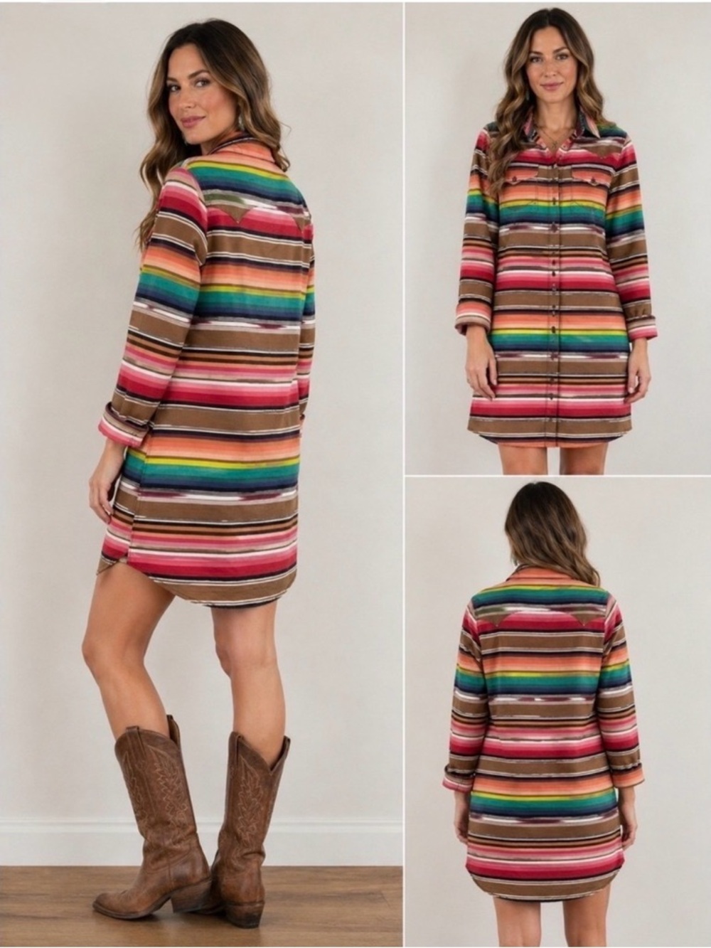 Tasha Polizzi Serape Stripe Western Shirt Dress Tunic Medium Colt 44 Cotton